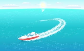 Rescue emergency sailboat, coast guard transportation vehicle sailing in blue water vector illustration isolated. Guarding transport boat in deep ocean,. Rescue Emergency Sailboat, Coast Guard Transport