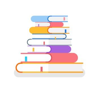 Books in colorful cover with bookmark lie on each other. Symbol of knowledge, education in university. Literature isolated on white in flat vector. Books in Colorful Cover Lie on Each Other Vector