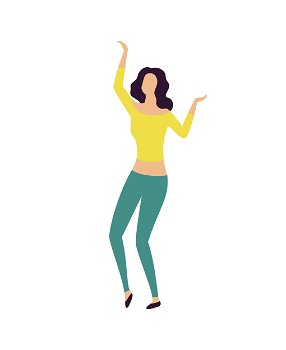 Woman dancing in nightclub vector, female having fun, lady relaxing flat style. Partying and celebration, active lifestyle hobby and leisure of dancer. Woman in Club Dancing and Enjoying Music Vector