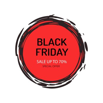 Black Friday sale and offers, 70 percent price lower vector. Isolated banner of circular shape, design of promotion card, advertisement of shop store. Black Friday Sale and Offers, 70 Percent Lower