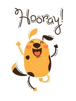 Funny dog yells Hooray. Vector illustration in cartoon style.. Funny dog yells Hooray. Vector illustration in cartoon style