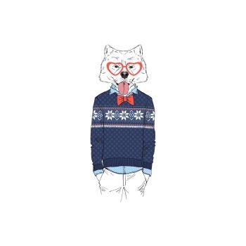 Samoyed dressed up in Christmaa jacquard pullover, anthropomorphic animal illustration. animal dressed up  in, anthropomorphic animal illustration
