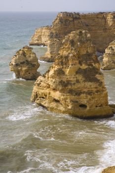 The famous beach of Praia da Marinha. This beach is a part of famous tourist region of Algarve.