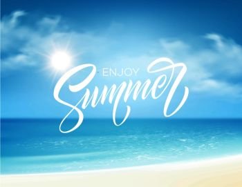 Summer lettering on the sea background. Vector illustration EPS10. Summer lettering on the sea background. Vector illustration