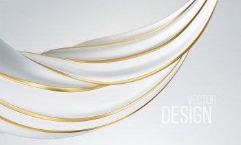 Realistic white and gold swirl shape isolated on white background. Liquid abstract modern banner design. Vector illustration. Vector illustration EPS10. Realistic white and gold swirl shape isolated on white background. Liquid abstract modern banner design. Vector illustration