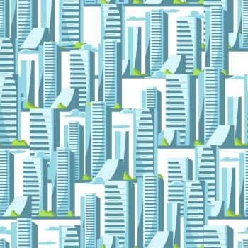 City skyscrapers seamless pattern in blue colors. Cityscape illustration for construction and tourism business.. City skyscrapers seamless pattern in blue colors.