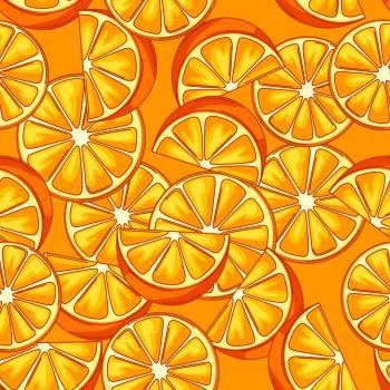 Seamless pattern with oranges. Fresh healthy juice. Stylized citrus fruits whole and slices.. Seamless pattern with oranges.