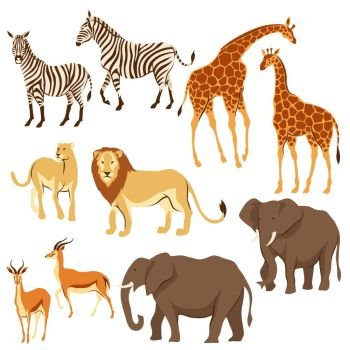 Set of African savanna animals. Stylized illustration.. Set of African savanna animals.