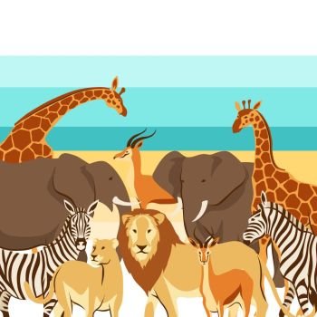 Background with African savanna animals. Stylized illustration.. Background with African savanna animals.