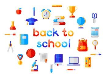 Back to school background with education icons. Illustration in trendy flat style.. Back to school background with education icons.