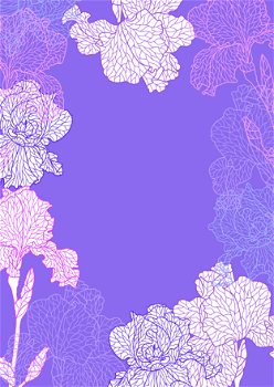 Seamless pattern with violet irises. Beautiful decorative stylized summer flowers.. Seamless pattern with violet irises.