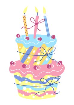 Illustration of Happy Birthday cake. Party invitation. Celebration or holiday item.. Illustration of Happy Birthday cake. Celebration or holiday item.