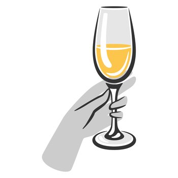 Illustration of glass hand holding with white wine. Image for restaurants and bars. Business and industrial item.. Illustration of hand holding glass with white wine. Image for restaurants and bars.