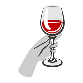 Illustration of glass hand holding with red wine. Image for restaurants and bars. Business and industrial item.. Illustration of c glass with red wine. Image for restaurants and bars.