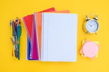 back to school concept minimalistic and creative on yellow background. back to school