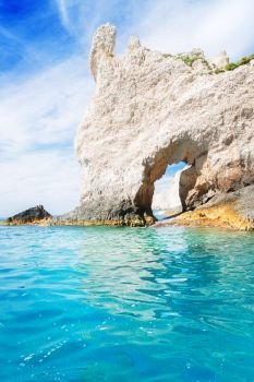 sea white rocks, beautiful landscape of Zakinthos island, Greecer, retro toned. Beautiful lanscape of Zakinthos island