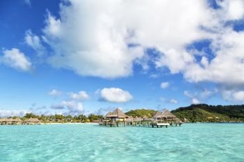 in bora bora polynesia the sea and the resort like paradise concept and relax in the beach