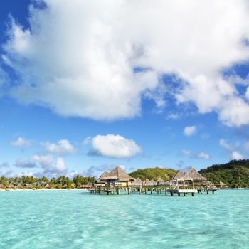 in bora bora polynesia the sea and the resort like paradise concept and relax in the beach