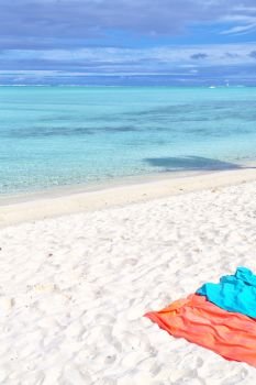 in polinesya bora bora the sea the beach and towels like concept of relax and paradise