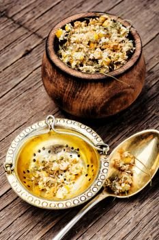 Dried chamomile flowers for herbal tea.Medicinal herbs.. Dried chamomile flowers
