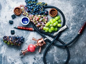 Tobacco shisha with grapes flavor.Nargile with grapes.Turkish fruit hookah tobacco. Kalian with grapes taste