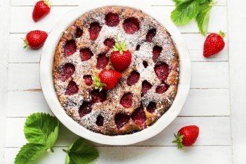 Delicious homemade pie with strawberries.Summer fruit dessert.. Fresh summer strawberry pie