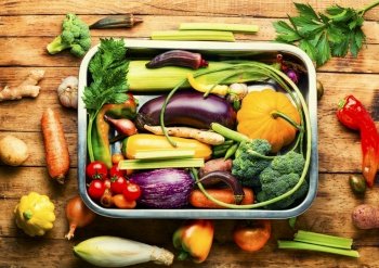 Fresh summer and autumn vegetables.Vegan food.Healthy food background. Big set of fresh vegetables