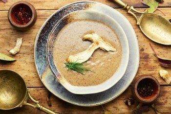 Classic mushroom cream soup.Bowl of autumn mushroom cream soup. Delicious mushroom soup