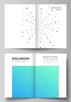 The vector layout of two A4 format modern cover mockups design templates for bifold brochure, magazine, flyer, booklet, annual report. Geometric technology background. Abstract monochrome vortex trail.. The vector layout of two A4 format modern cover mockups design templates for bifold brochure, magazine, flyer, booklet, annual report. Geometric technology background. Abstract monochrome vortex trail