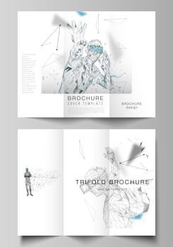 The minimal vector illustration of editable layouts. Modern creative covers design templates for trifold brochure or flyer. Man with glasses of virtual reality. Abstract vr, future technology concept. The minimal vector illustration of editable layouts. Modern creative covers design templates for trifold brochure or flyer. Man with glasses of virtual reality. Abstract vr, future technology concept.