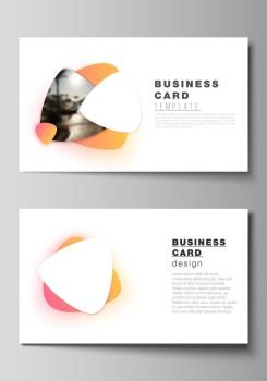 The minimalistic abstract vector illustration of the editable layout of two creative business cards design templates. Yellow color gradient abstract dynamic shapes, colorful geometric template design. The minimalistic abstract vector illustration of the editable layout of two creative business cards design templates. Yellow color gradient abstract dynamic shapes, colorful geometric template design.