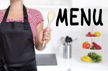 Menu chef holding cooking spoon background.. Menu chef holding cooking spoon background