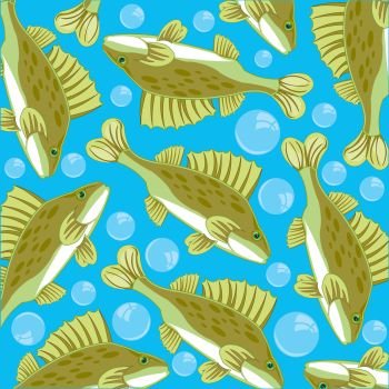 Fish ruff pattern on turn blue background is insulated. Vector illustration of the decorative pattern of fish ruff