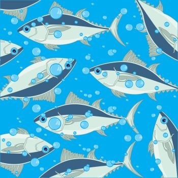 Vector illustration of the sea decorative fish pattern tunny. Decorative background of sea commercial fish tunny