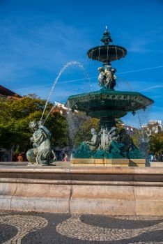 Fountain in Figueira plaza in dowton Lisbon