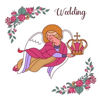Happy wedding. Vector illustration. Wedding ceremony.  Romantic wedding card, wedding invitation.