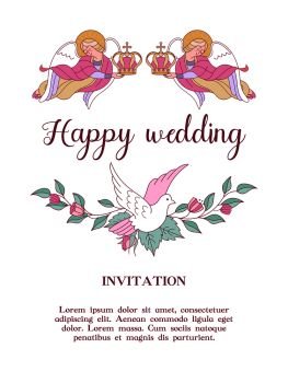 Happy wedding. Vector illustration. Wedding ceremony.  Romantic wedding card, wedding invitation.