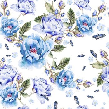 Watercolor pattern with peony flowers. Illustration.. Watercolor pattern with peony flowers.