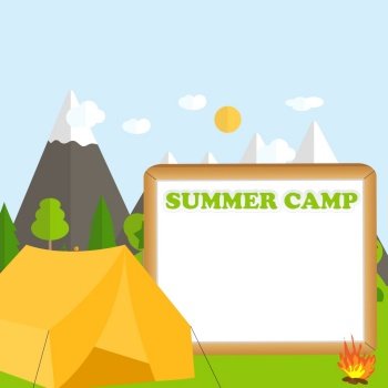 Flat cartoon style illustration nature landscape and trees. Summer Camp Concept. Vector Illustration EPS10. Flat cartoon style illustration nature landscape and trees. Summer Camp Concept. Vector Illustration