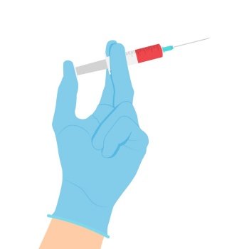 Hand in a medical glove holds a syringe with a vaccine. Vaccination Concept. Vector Illustration. Hand in a medical glove holds a syringe with a vaccine. Vaccination Concept. Vector Illustration EPS10