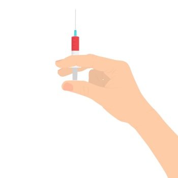 Hand holds a syringe with a vaccine. Vaccination Concept. Vector Illustration. Hand holds a syringe with a vaccine. Vaccination Concept. Vector Illustration EPS10