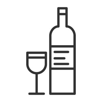 Wine bottle and glass. Simple food icon in trendy line style isolated on white background for web apps and mobile concept. Vector Illustration. EPS10. Wine bottle and glass. Simple food icon in trendy line style isolated on white background for web apps and mobile concept. Vector Illustration