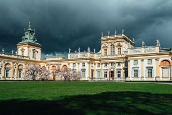 Old antique palace in Warsaw Wilanow, with park architecture
