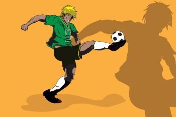 A vector illustration of a soccer player kicking a ball
