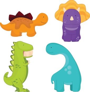 A cartoon vector illustration of different cute dinosaurs