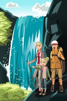 A vector illustration of a family going hiking 