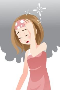 A vector illustration of a woman having a headache