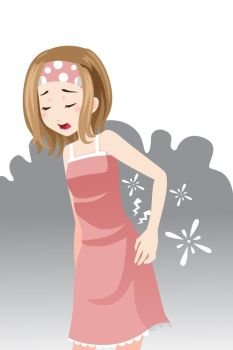A vector illustration of a woman having a back pain