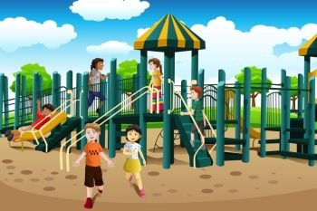 A vector illustration of kids from different ethnics playing together in the playground