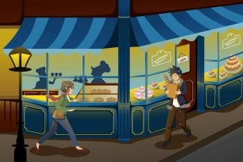 A vector illustration of French bakery store
